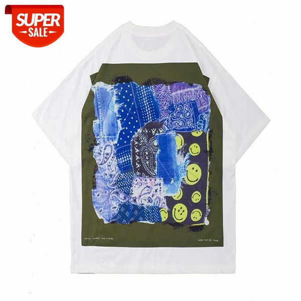american high street smiley face print t-shirt loose made old contrast color fabric collage printing short-sleeved tee men and women #fm5a, White;black
american high street smiley face print t-shirt loose made old contrast color fabric collage printing short-sleeved tee men and women #fm5a, White;black