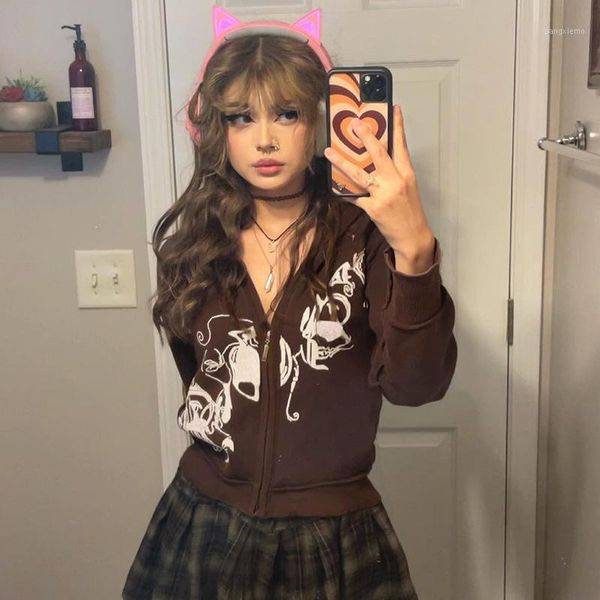 women's hoodies & sweatshirts punk e-girl zip-up hoodie y2k graffiti print kawaii crop autumn long sleeve casual vintage brown korean o, Black
women's hoodies & sweatshirts punk e-girl zip-up hoodie y2k graffiti print kawaii crop autumn long sleeve casual vintage brown korean o, Black