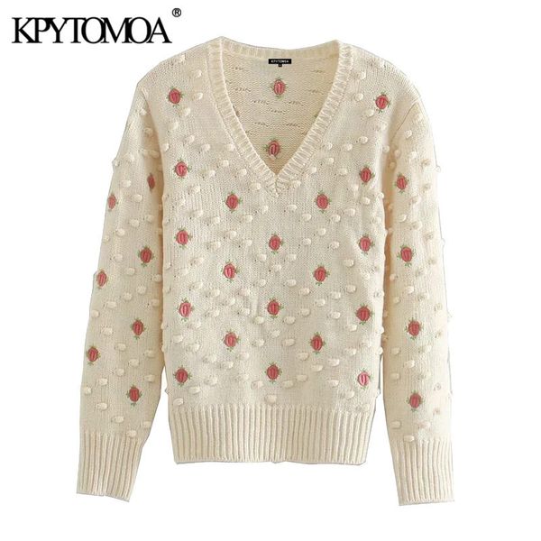 women sweet fashion floral embroidery knitted sweater vintage v neck long sleeve female pullovers chic 210416, White;black
women sweet fashion floral embroidery knitted sweater vintage v neck long sleeve female pullovers chic 210416, White;black
