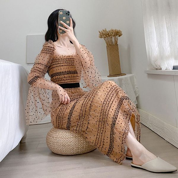 arrive autumn sequins dot dress women's flared long sleeve runway vestidos 210520, Black;gray
arrive autumn sequins dot dress women's flared long sleeve runway vestidos 210520, Black;gray