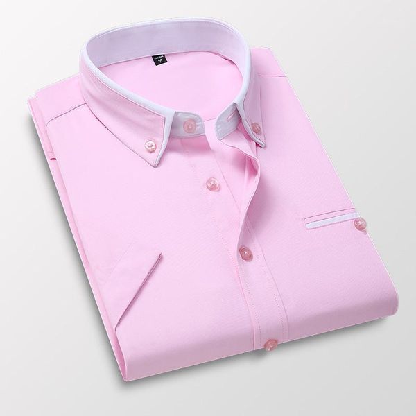 men's casual shirts summer men solid color short sleeve shirt contrasting lapel design fashion business slim male brand clothes, White;black
men's casual shirts summer men solid color short sleeve shirt contrasting lapel design fashion business slim male brand clothes, White;black