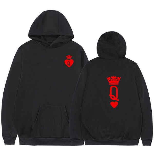 2021 new king queen couple hoodie women couple long sleeved sweater, Black