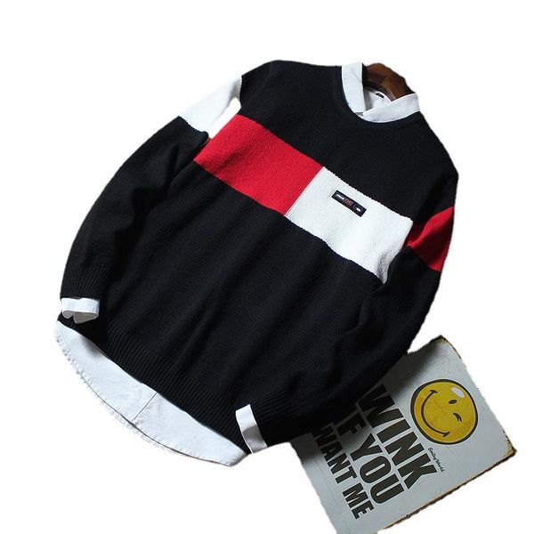men's sweaters autumn/winter contrast casual knitted sweater male 2021 korean youth personality handsome pullover round neck men, White;black
men's sweaters autumn/winter contrast casual knitted sweater male 2021 korean youth personality handsome pullover round neck men, White;black