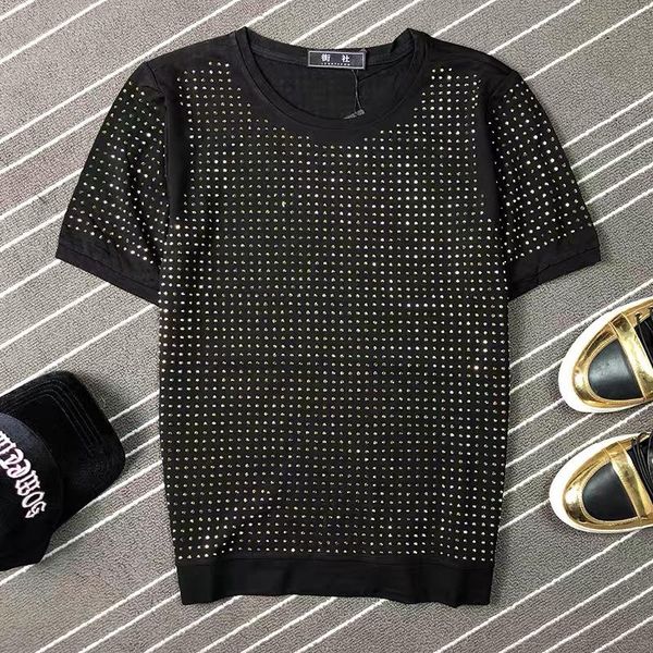 men's t-shirts men 2021 summer drilling slim fit tee rivet full drill male short sleeved tshirt personality, White;black
men's t-shirts men 2021 summer drilling slim fit tee rivet full drill male short sleeved tshirt personality, White;black