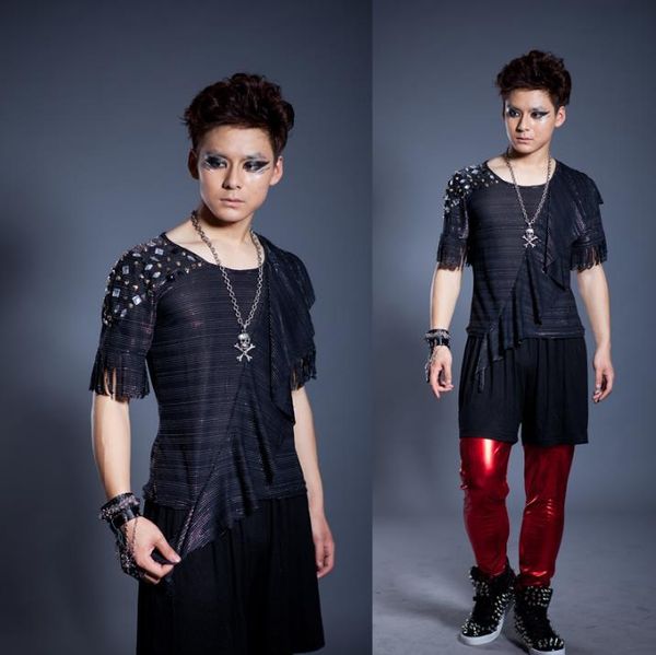 wear costume irregular fashion punk slim shirt men short sleeve korean mens personality stage singer dance men's casual shirts, White;black
wear costume irregular fashion punk slim shirt men short sleeve korean mens personality stage singer dance men's casual shirts, White;black