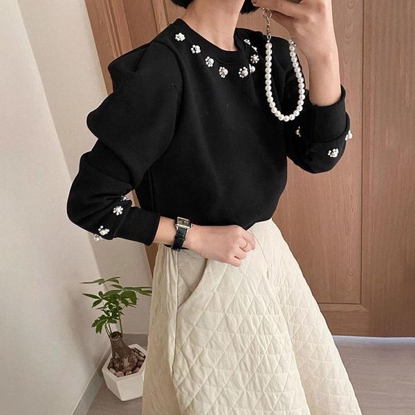 women's sweaters korean pullover french round neck studded with loose long sleeve sweater + high waist rhombic embossed cotton skirt, White;black
women's sweaters korean pullover french round neck studded with loose long sleeve sweater + high waist rhombic embossed cotton skirt, White;black