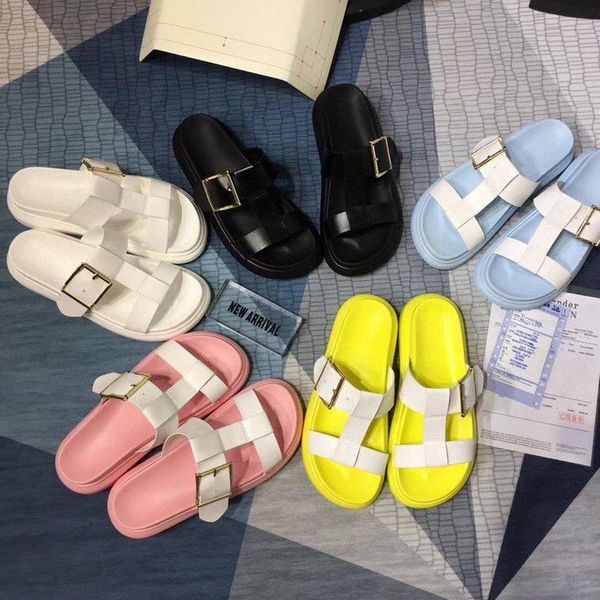 women's shoes summer glod buckle thick bottom slippers genuine leather platform beach rubber sole slides fashion brand, Black
women's shoes summer glod buckle thick bottom slippers genuine leather platform beach rubber sole slides fashion brand, Black
