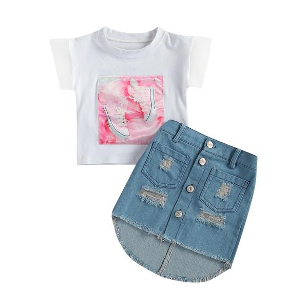 clothing sets 2 pcs infant casual outfits, baby girl shoe pattern short sleeve round neck t-shirt + asymmetric ripped denim skirt with pocke, White
clothing sets 2 pcs infant casual outfits, baby girl shoe pattern short sleeve round neck t-shirt + asymmetric ripped denim skirt with pocke, White