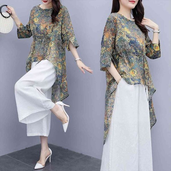 casual chiffon printing two womenpant piece suit drawstring short back long and solid color wide leg pants set for, White
casual chiffon printing two womenpant piece suit drawstring short back long and solid color wide leg pants set for, White