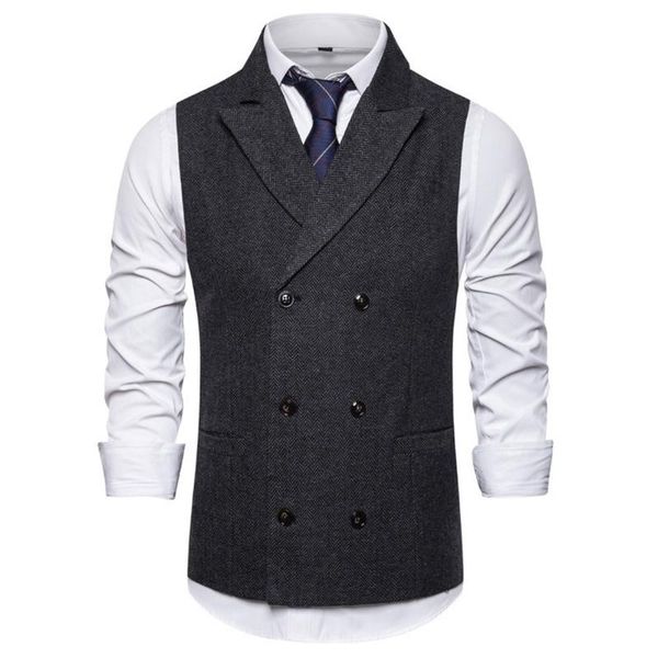fall men's casual herringbone lapel collar double breasted vest suit wedding mj148 vests, Black;white
fall men's casual herringbone lapel collar double breasted vest suit wedding mj148 vests, Black;white
