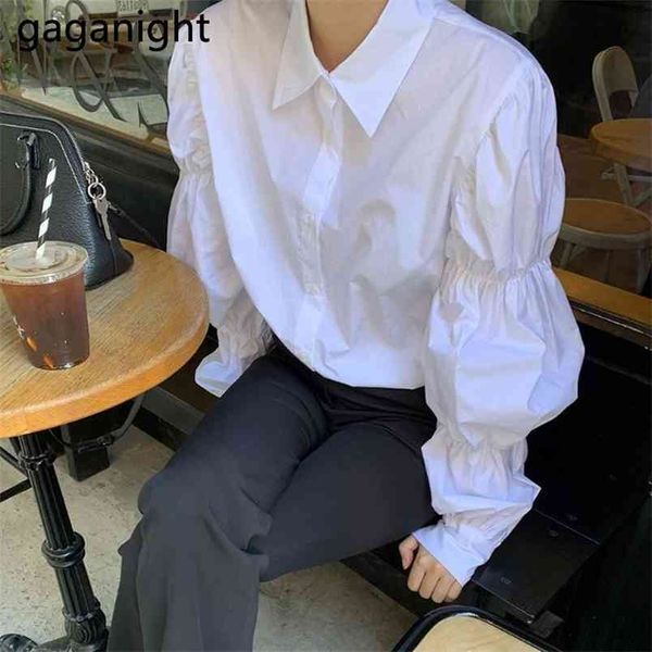 women white shirt puff long sleeve turn down collar korean office lady blouse fashion single breasted shirts 210601
women white shirt puff long sleeve turn down collar korean office lady blouse fashion single breasted shirts 210601