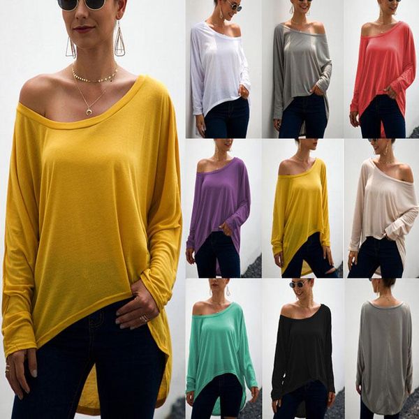 women's t-shirt arrival women off-the-shoulder shirt solid color long sleeve irregular loose, White
women's t-shirt arrival women off-the-shoulder shirt solid color long sleeve irregular loose, White