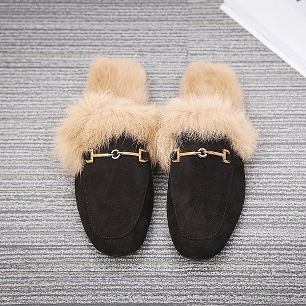hbp winter ladies fur slippers fashion head half slipper metal button flat sandals women outdoor indoor warm shoes with box 35-40, Black
hbp winter ladies fur slippers fashion head half slipper metal button flat sandals women outdoor indoor warm shoes with box 35-40, Black