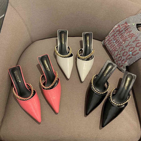 summer women sandals pointed toe slippers solid color slip on thin low heels metal chain arrivals sandals slippers 210513, Black
summer women sandals pointed toe slippers solid color slip on thin low heels metal chain arrivals sandals slippers 210513, Black