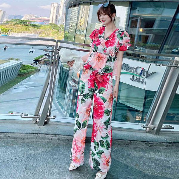 women's two piece pants fashion runway will see two elegant girly floral stylish styling clothing chiffon shirt and leg warmers suit va, White
women's two piece pants fashion runway will see two elegant girly floral stylish styling clothing chiffon shirt and leg warmers suit va, White