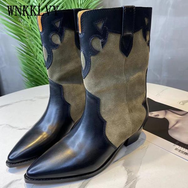 boots pointed toe middle tube ankle women chunky mid heel real leather patchwork shoes autumn western cowboy short booties, Black
boots pointed toe middle tube ankle women chunky mid heel real leather patchwork shoes autumn western cowboy short booties, Black