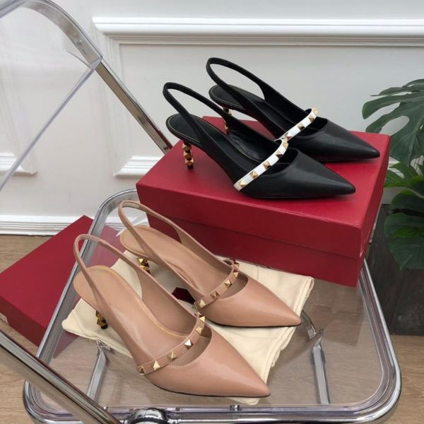 dress shoes summer rivets women's pumps slingback elastic band pointed toe stiletto heels genuine leather party ladied size 35-40, Black
dress shoes summer rivets women's pumps slingback elastic band pointed toe stiletto heels genuine leather party ladied size 35-40, Black