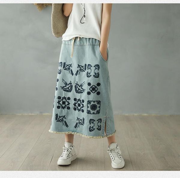 denim embroidered fringed skirt literary retro loose blue female mori girl skirts, Black
denim embroidered fringed skirt literary retro loose blue female mori girl skirts, Black
