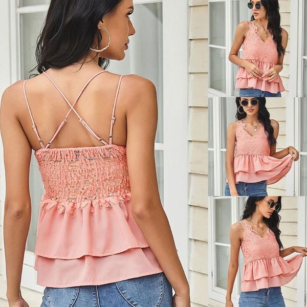 women's tanks & camis women summer lace splicing cami tank v-neck cross strap backless sling vest ruffle hem spaghetti shirts, White
women's tanks & camis women summer lace splicing cami tank v-neck cross strap backless sling vest ruffle hem spaghetti shirts, White