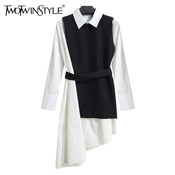 shirt dress women's suit two piece set long sleeve lace up black white asymetrical vest female clothes korean 210520, Black;gray
shirt dress women's suit two piece set long sleeve lace up black white asymetrical vest female clothes korean 210520, Black;gray