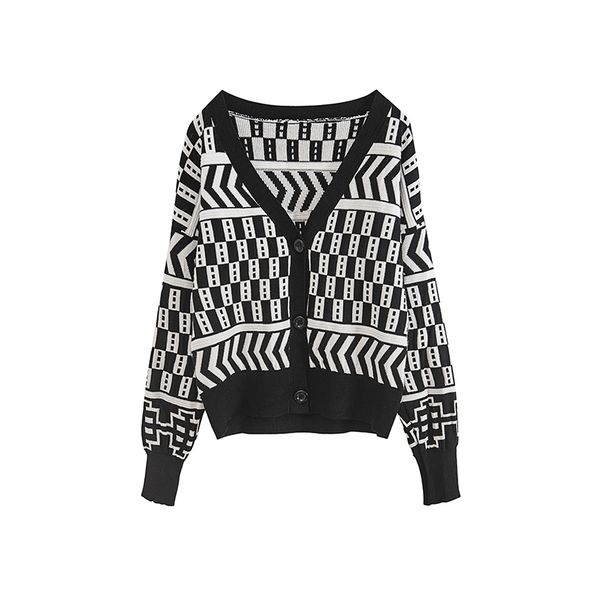 h.sa cardigans black white retro sweater jumpers long sleeve geometric knit coat fall winter women clothing 210417, White;black
h.sa cardigans black white retro sweater jumpers long sleeve geometric knit coat fall winter women clothing 210417, White;black