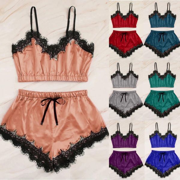 pajamas satin nightwear pyjamas sleeveless women sleepwear camisoles bras pants sets lingerie underwear pijamas, Black;red
pajamas satin nightwear pyjamas sleeveless women sleepwear camisoles bras pants sets lingerie underwear pijamas, Black;red