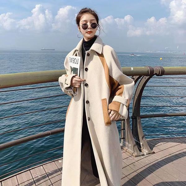 women's wool & blends mid-length autumn winter stitching woolen coat temperament korean thick fashion ity jacket female u8, Black
women's wool & blends mid-length autumn winter stitching woolen coat temperament korean thick fashion ity jacket female u8, Black