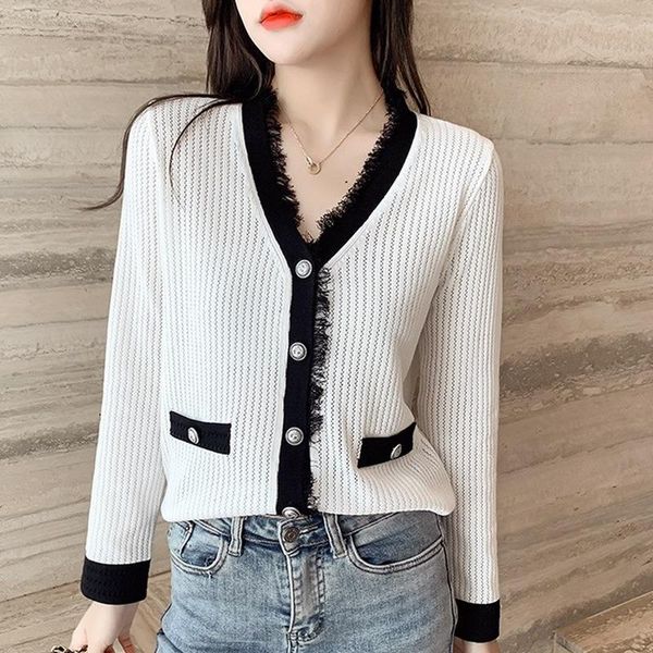 women's knits & tees long-sleeved sweater loose cardigan 2021 spring and autumn women's v-neck button fashion color matching blouse, White
women's knits & tees long-sleeved sweater loose cardigan 2021 spring and autumn women's v-neck button fashion color matching blouse, White