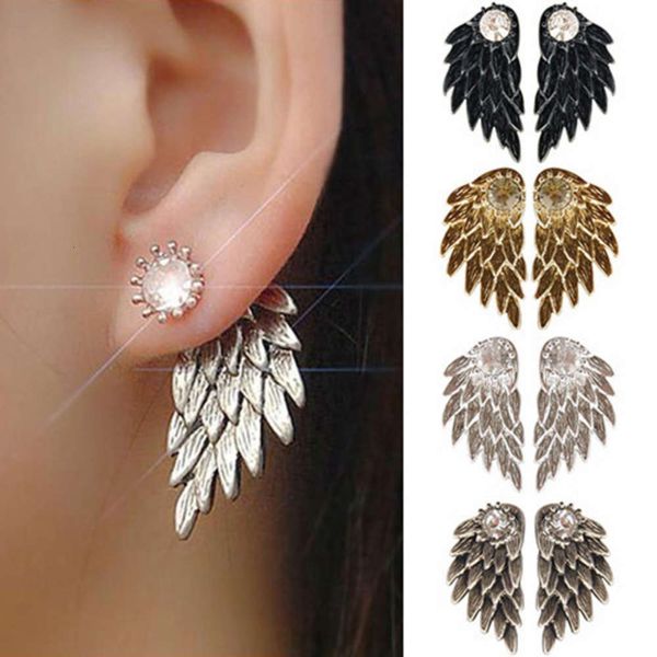 new stereo angel wing earrings with feather inlaid diamond alloy piercing earrings, Black
new stereo angel wing earrings with feather inlaid diamond alloy piercing earrings, Black