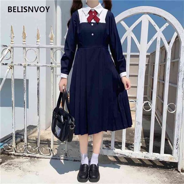 spring autumn women midi dress japanese college style turn-down collar bowtie pleated cute kawaii girl's jk uniform 210520, Black;gray
spring autumn women midi dress japanese college style turn-down collar bowtie pleated cute kawaii girl's jk uniform 210520, Black;gray