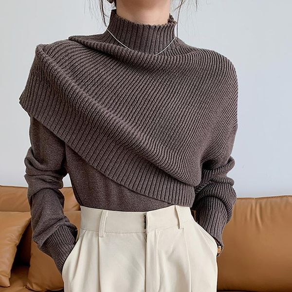 women's sweaters mock neck chic irregular patchwork design woman korean fashion long sleeve sweater autumn warm knitted pullover, White;black
women's sweaters mock neck chic irregular patchwork design woman korean fashion long sleeve sweater autumn warm knitted pullover, White;black