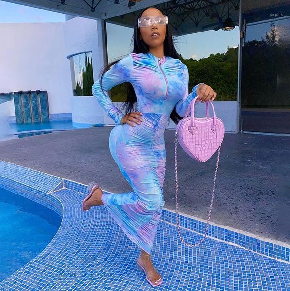 women tie dye bodycon maxi dress long sleeve ruched fitness skinny zipper colorful vestido streetwear fashion casual dresses, Black;gray
women tie dye bodycon maxi dress long sleeve ruched fitness skinny zipper colorful vestido streetwear fashion casual dresses, Black;gray