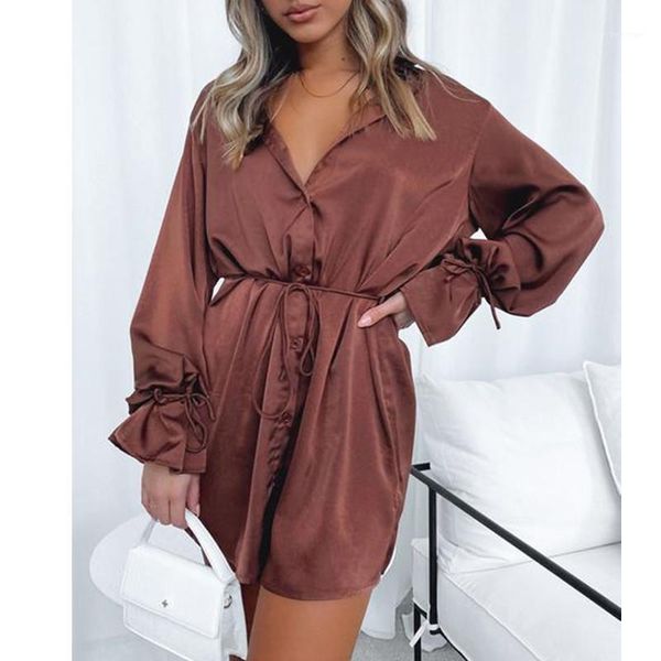 casual dresses women lapel shirt dress fashion street solid color long sleeve button down drawstring waist mini vestidos for autumn spring, Black;gray
casual dresses women lapel shirt dress fashion street solid color long sleeve button down drawstring waist mini vestidos for autumn spring, Black;gray