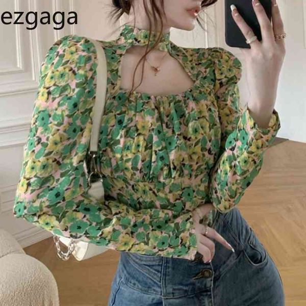 ezgaga women blouse fashion long sleeve spring french style floral printed slim hollow out female shirts elegant 210430, White
ezgaga women blouse fashion long sleeve spring french style floral printed slim hollow out female shirts elegant 210430, White