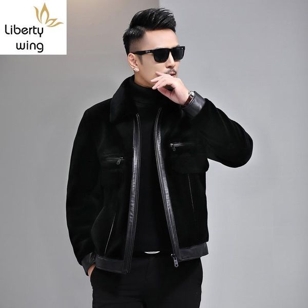 men's leather & faux winter mens real fur business man shearling natural wool coat slim fit office work sheep shearing short jacket siz, Black
men's leather & faux winter mens real fur business man shearling natural wool coat slim fit office work sheep shearing short jacket siz, Black