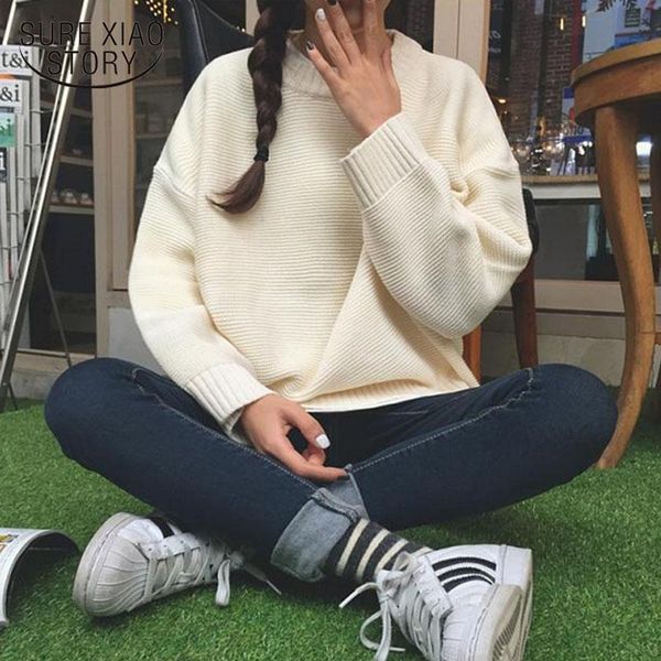 women's sweaters plus size pullover sweater women loose sweet solid 6 colors long sleeve knitted knitwear winter clothes chic 11634, White;black
women's sweaters plus size pullover sweater women loose sweet solid 6 colors long sleeve knitted knitwear winter clothes chic 11634, White;black
