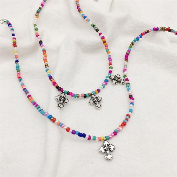 chains trendy fashion creative cross shape pendant bohemian personality color rice bead beaded necklace women's party jewelry accessory, Silver
chains trendy fashion creative cross shape pendant bohemian personality color rice bead beaded necklace women's party jewelry accessory, Silver