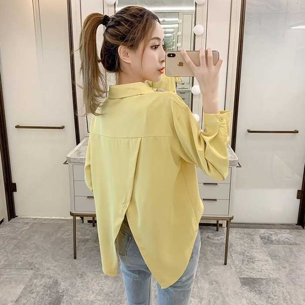 women's blouses & shirts all-match back split design chiffon women fashion western style collar solid color long-sleeved shirt 22d9, White
women's blouses & shirts all-match back split design chiffon women fashion western style collar solid color long-sleeved shirt 22d9, White