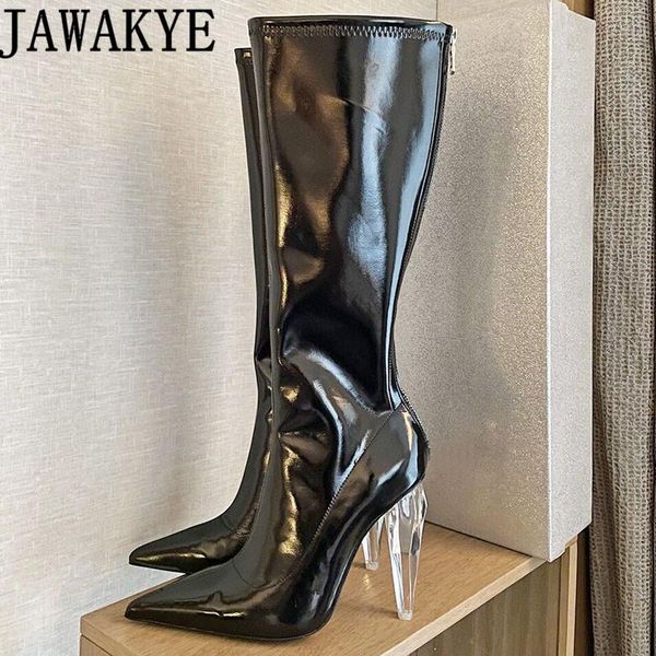 boots winter fashion week knee high women black pointy toe shiny leather clear stiletto long western botas mujer
boots winter fashion week knee high women black pointy toe shiny leather clear stiletto long western botas mujer