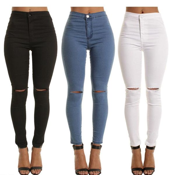 women's jeans europe and the united states show thin elastic knee hole feet pants female trousers capris high waist slim pencil, Blue
women's jeans europe and the united states show thin elastic knee hole feet pants female trousers capris high waist slim pencil, Blue
