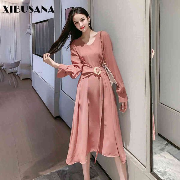 ladies belted long dress autumn elegant women v-neck sleeve solid color office female vestidos es 210423, Black;gray
ladies belted long dress autumn elegant women v-neck sleeve solid color office female vestidos es 210423, Black;gray