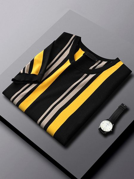 men's t-shirts summer men short-sleeved t-shirt casual ice silk stripe plus size tees slim-fitting breathable knitted b21, White;black
men's t-shirts summer men short-sleeved t-shirt casual ice silk stripe plus size tees slim-fitting breathable knitted b21, White;black