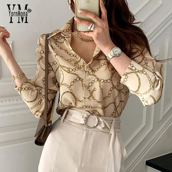 women's blouses & shirts yornmona brand fashion chains print women 2021 autumn long sleeve elegant office lady casual loose button blus, White
women's blouses & shirts yornmona brand fashion chains print women 2021 autumn long sleeve elegant office lady casual loose button blus, White