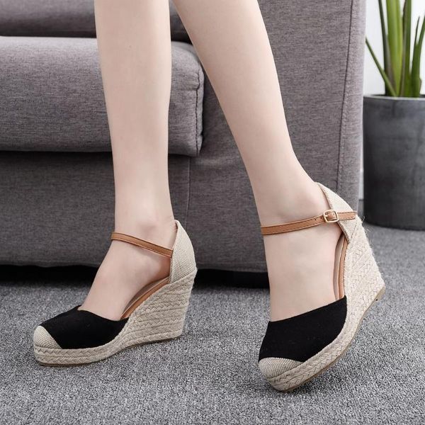 sandals fashion buckle color block shoes suede wedges high ankle round toe casual slope head, Black
sandals fashion buckle color block shoes suede wedges high ankle round toe casual slope head, Black