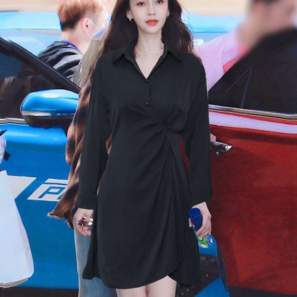 autumn plied irregular black shirt long-sleeved dress thin temperament quality ladies, Black;gray
autumn plied irregular black shirt long-sleeved dress thin temperament quality ladies, Black;gray