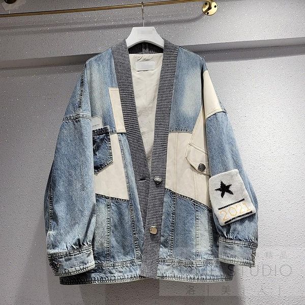 women's jackets 2021 autumn european goods color contrast patchwork knitted design v-neck loose slimming denim jacket women, Black;brown
women's jackets 2021 autumn european goods color contrast patchwork knitted design v-neck loose slimming denim jacket women, Black;brown