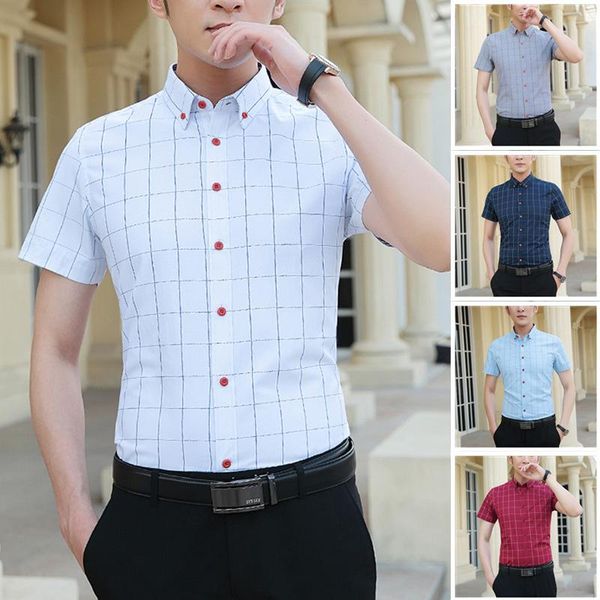 men's casual shirts spring and summer plaid short sleeve shirt korean slim fit trend handsome business wear, White;black
men's casual shirts spring and summer plaid short sleeve shirt korean slim fit trend handsome business wear, White;black