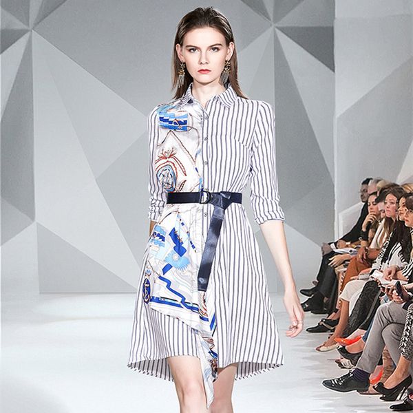 spring summer women's chic single-breasted printed patchwork striped long-sleeved loose thin belt tide shirt dress 210416, Black;gray
spring summer women's chic single-breasted printed patchwork striped long-sleeved loose thin belt tide shirt dress 210416, Black;gray