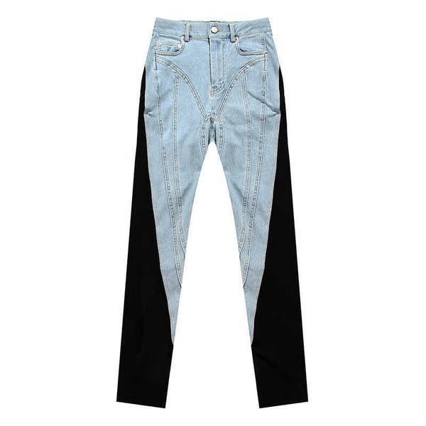 2021 fall women's street pants personalized collared color stitching washed light color stretch super skinny women's jeans, Blue
2021 fall women's street pants personalized collared color stitching washed light color stretch super skinny women's jeans, Blue