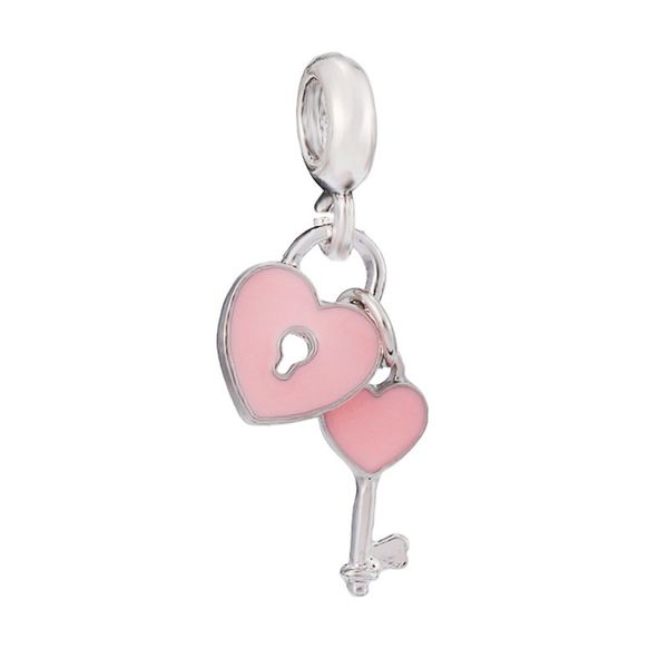 fit pandora charm bracelet european silver charms pink enamel double heart pendant diy snake chain for women bangle necklace jewelry, Black
